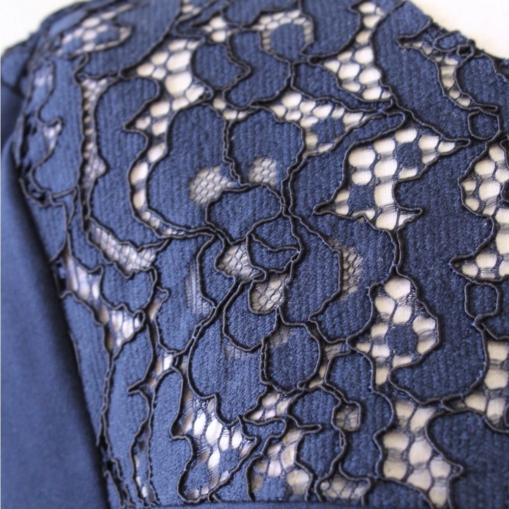 NWT Trina Turk Navy Blue Ponte Lace Trim Long Sleeve Dress 2 - Picture 3 of 10